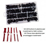 Offerta kit 220 bottoni rivestimenti e feltri cofano + kit 11 leve sta...