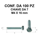 Vite testa esagonale per chiave da 7 mm M4 x 16 zincata