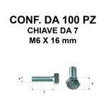 Vite testa esagonale per chiave da 10 mm M6 x 16 zincata