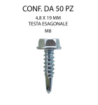 Vite autoforante 4,8 x 19 mm con testa esagonale da 8 mm