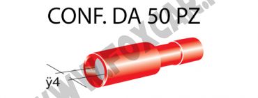 Terminali faston cilindrici femmina tutti ricoperti Ø 4 mm, colore rosso per cavi
  da 0,25 a 1 mm²