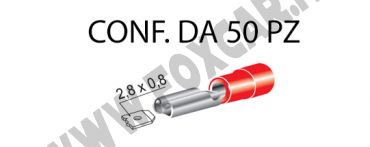 Terminali faston femmina ricoperti da 2,8 mm, colore rosso per cavi da 0,25 a 1
  mm²