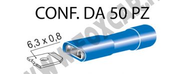 Terminali faston femmina ricoperti da 6,3 mm con copertura totale colore blu per
  cavi da 1 a 2,5 mm²