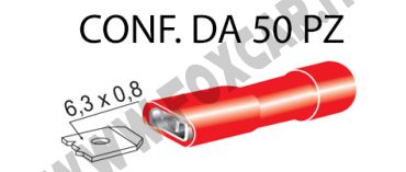 Terminali faston femmina ricoperti da 6,3 mm con copertura totale colore rosso per
  cavi da 0,25 a 1 mm²