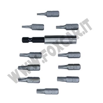 Box di 10 inserti torx a 5 punte con foro + porta inserti magnetico