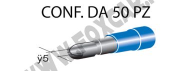 Terminali faston cilindrici maschi ricoperti Ø 5 mm, colore blu per cavi da 1 a
  2,5 mm²