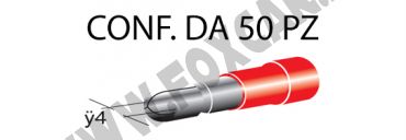 Terminali faston cilindrici maschi ricoperti Ø 4 mm, colore rosso per cavi da 0,25
  a 1 mm²