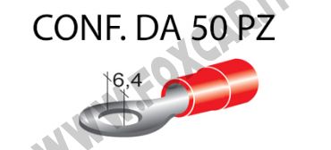 Terminali ad occhiello presisolati per viti da6 mm e cavi da 0,25 a 1 mm², ricoperti
  in plastica di colore rosso