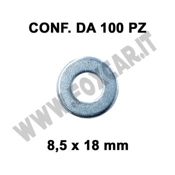 Rondelle, rosette piane Ø foro 8,5 mm, diametro esterno 18 mm, spessore 1,5 mm zincata