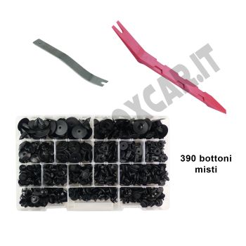 PROMO: Staccabottoni + Leva in teflon + Kit di 390 clip per parasassi e parasale