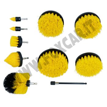 Kit di 10 spazzole per trapano per la pulizia dei cerchi auto con estensione di 15 cm
