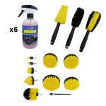 Promo: x6 spray detergente pulizia cerchi ph neutro+ Kit 3 spazzole pe...