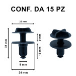 Bottone rivetto in plastica nera per auto Land Rover