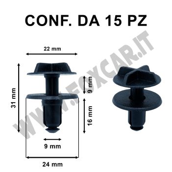 Bottone rivetto in plastica nera per auto Land Rover