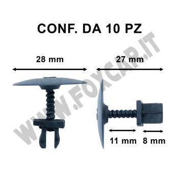 10 bottoni rivetti in plastica nera per cofano motore Volkswagen