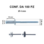 Rivetti a strappo in alluminio 4 x 10 mm e con foro di &Oslash; 4 mm