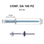 Rivetti a strappo in alluminio 4 x 12 mm e foro di &Oslash; 4 mm