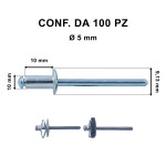 Rivetti a strappo in alluminio 5 x 10 mm e foro di &Oslash; 5 mm