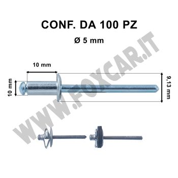 Rivetti a strappo in alluminio 5 x 10 mm e foro di Ø 5 mm