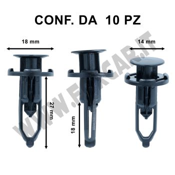Rivetto con gambo ad espansione per mascherina su Toyota Ø testa 18 mm per foro da 9 mm