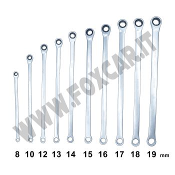10 chiavi a doppio occhio fisso e a cricchetto extra lunghe da 8 a 19 mm
