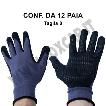 Promo: 12 paia di guanti in nylon con grip in nitrile spalmato taglia 8