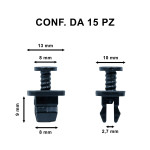 Bottone rivetto quadro in plastica nero per Volkswagen