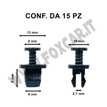 Bottone rivetto quadro in plastica nero per Volkswagen