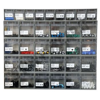 Cassettiera porta minuteria da 935 pezzi assortiti in 33 scomparti con bottoni, rivetti e graffette per Carrozzeria