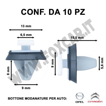 Clip, fermo per modanature porta Opel e Citroën