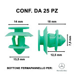 Fermapannello bottone per rivestimento porta e interni Mercedes