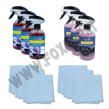 PROMO: Kit pulizia cerchi e carrozzeria con decontaminante, sgrassatore e panni in microfibra