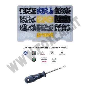 PROMO: Kit 325 fissaggi per guarnizioni cofano e porta + Leva staccabottoni per bottoni piccoli