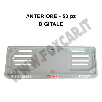 Portatarga anteriore personalizzati in acciaio verniciato grigio SERIGRAFIA DIGITALE, 50 pz