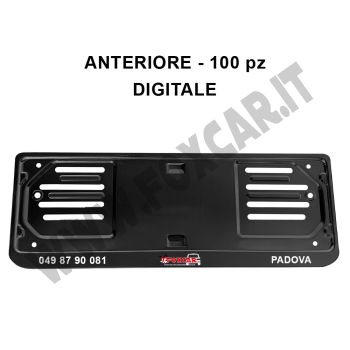 Portatarga anteriore personalizzati in acciaio verniciato nero SERIGRAFIA DIGITALE, 100 pz
