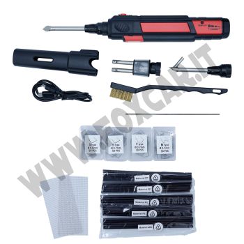 Kit saldatura plastica a caldo con 160 graffette, 2 reti metalliche e 25 bacchette termofusibili