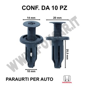 Rivetto in plastica con perno e gambo ad espansione per paraurti Honda e Daewoo