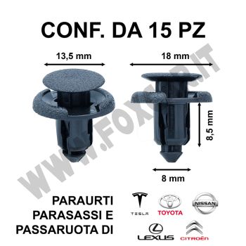 Rivetto ad espansione per fissaggio paraurti, parasassi e passaruota Toyota, Lexus, Nissan, Infiniti, Citroën, Tesla (foro Ø 8,5 mm)