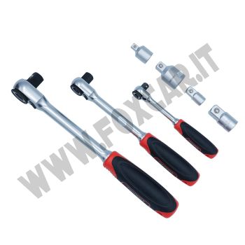 Set cricchetti reversibili stretti 1/4'', 3/8'' e 1/2'' con adattatori